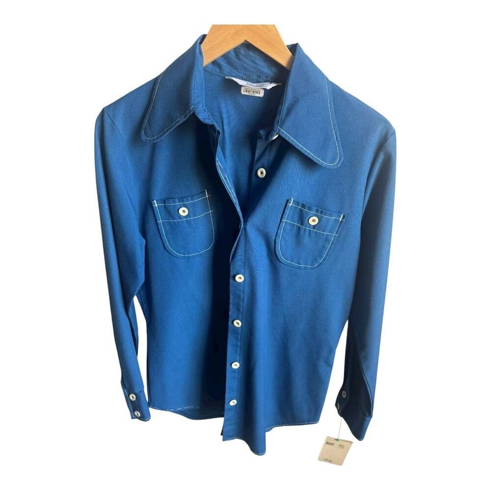 Vintage 1970s Electric Blue Koret of California Disco Collar Shirt